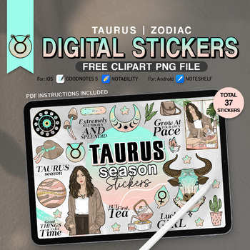 Preview of Taurus Season Digital Stickers, 37 PNG Funny Zodiac Signs, Astrology Sticker
