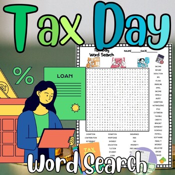 Preview of Tax Day April Word Search  Vocabulary Hard for 2nd 3rd 4th 5th 6th