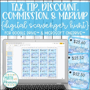 Preview of Tax, Tip, Discount, Commission, and Markup DIGITAL Scavenger Hunt