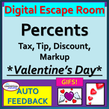 Preview of Tax Tip Discount Markup Percent Problems - DIGITAL ESCAPE ROOM - Valentine's Day