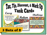Tax, Tip, Discount, & Markup Word Problem Task Cards