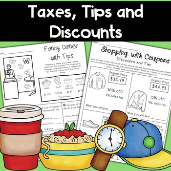 Preview of Tax Tip and Discount Worksheets Real World Problems