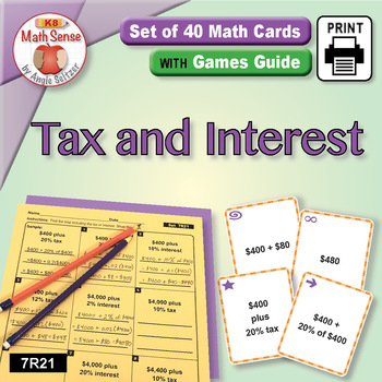 Preview of Tax and Interest, Percent Increase: Math Sense Games & Matching Activities 7R21