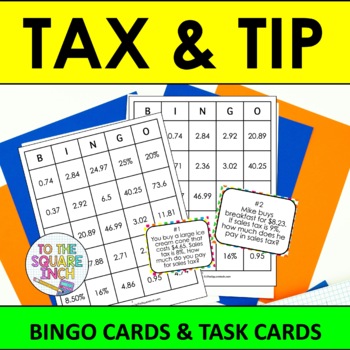 Preview of Tax & Tip Bingo Game | Tax & Tip Task Cards Activity 