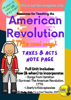 Preview of Taxes & Acts (Intolerable, tea, stamp) Notes Page - American Revolution