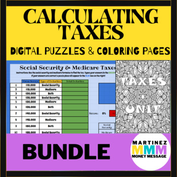 Preview of Taxes Bundle Editable Digital Math Self Grading Puzzles Plus Coloring Pages