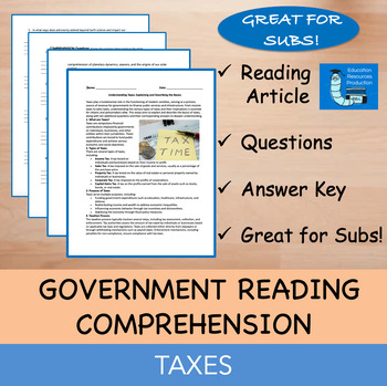 Preview of Taxes - Reading Comprehension Passage & Questions