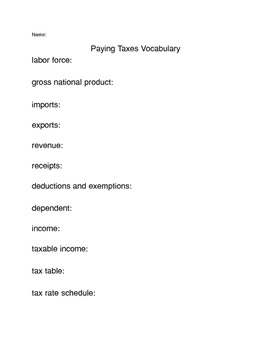 Preview of Taxes Vocabulary