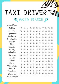 Taxi Driver No Prep Word Search Puzzle Worksheet Activity Morning Work