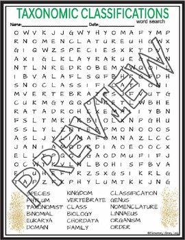 Taxonomic Classifications Activities Crossword Puzzle Word Search