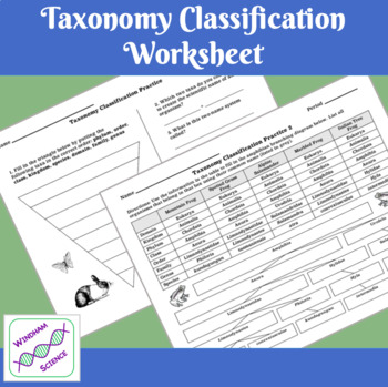 Preview of Taxonomy Classification Worksheet
