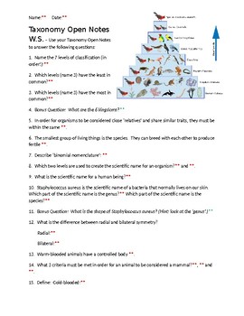 Preview of Taxonomy Open Notes W.S. with KEY