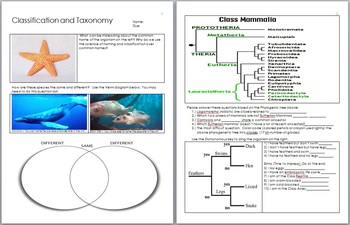 Preview of Taxonomy and Classification Unit Homework