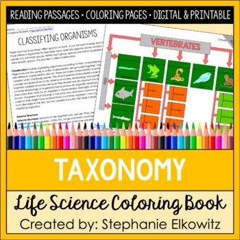 Preview of Taxonomy & Classification Coloring Book & Reading Passages | Printable & Digital