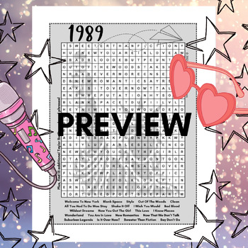 Preview of Taylor Swift 1989 Mega Word Search