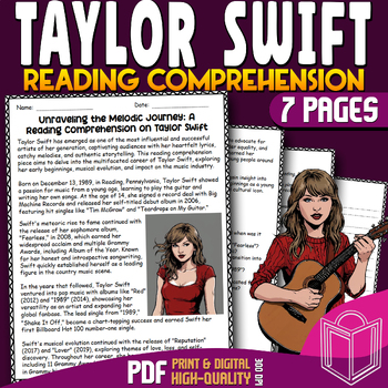 Preview of Taylor Swift 2024: 2nd, 3rd, 4th, 5th Grade Reading Comprehension Passage - Q&A