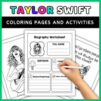 Preview of Taylor Swift Coloring Pages: Printable Coloring, Biography, Crossword Puzzle etc