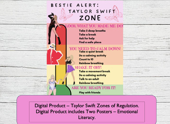 Preview of Taylor Swift Emotional Regulation - Printable Zones of Regulation Board