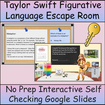 Preview of Taylor Swift Figurative Language Digital Escape Room Grades 5-8