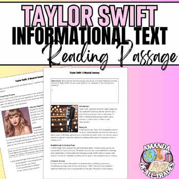 Preview of Taylor Swift Informational Text Reading Passage w/ Written Response