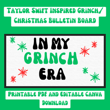 Preview of Taylor Swift Inspired Grinch Inspired Christmas Bulletin Board EDITABLE