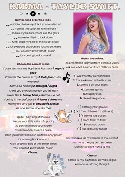 Preview of Taylor Swift Karma - worksheet.