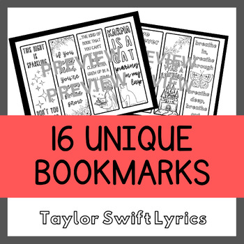 Preview of Taylor Swift Lyrics Coloring Page Bookmark BUNDLE