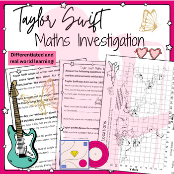 Preview of Taylor Swift Maths Investigation, math facts, teacher, 13, statistics, worksheet
