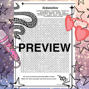 Preview of Taylor Swift Reputation Mega Word Search