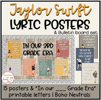 Preview of Taylor Swift Song Lyric Posters & Bulletin Board Set | Boho Neutrals