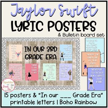 Preview of Taylor Swift Song Lyric Posters & Bulletin Board Set | Boho Pastel Rainbow