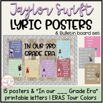 Preview of Taylor Swift Song Lyric Posters & Bulletin Board Set | The ERAS TOUR Color Theme