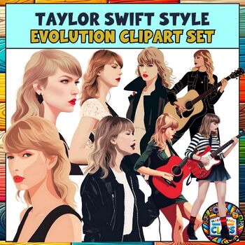 Preview of Taylor Swift Style Evolution Clipart Set - Iconic Music Era Illustrations