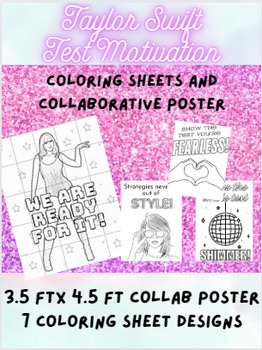 Preview of Taylor Swift Test Motivation Coloring Sheets and Collaborative Poster