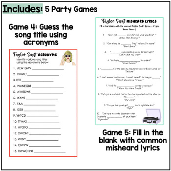 Swiftie Party Games, Taylor Party Game Bundle, T Swift Party