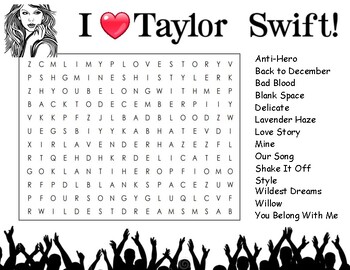 Preview of Taylor Swift Word Search & #Swiftie Zentangle Coloring Page