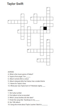 Taylor Swift Trivia Crossword Puzzle