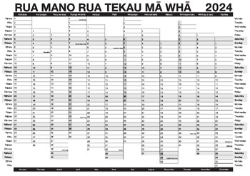 Preview of Te Reo Maaori/English Wall Planner 2024 with NZ Public & School Holidays
