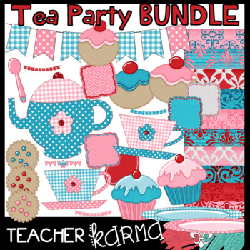 Preview of Tea Party Clipart BUNDLE: Clipart, Buntings, Frames & Digital Papers