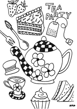 Tea Party Colouring In by Pretty Practical Pages | TPT