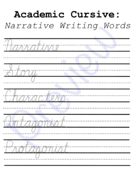Teach Cursive with Academic Vocabulary Words ( Narrative / Story Writing )