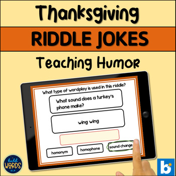 Preview of Teach Humor with Thanksgiving Riddle Jokes Speech Therapy Activity BOOM ™ Cards