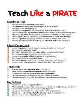Preview of Teach Like a Pirate Hooks - Reference Sheet