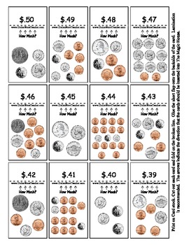 Teach Money - Coins / Change to 50 Cents - Smart Chute Style Math Center  cards