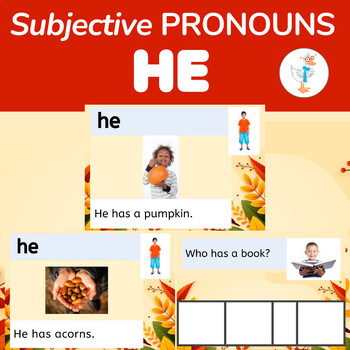Preview of Teach Pronouns-'HE' Adapted Book-Fall/Autumn Theme - Designed With Photos