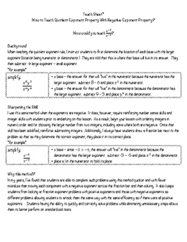 Preview of Teach Sheet™: How To Teach Quotient Exponent Rule With Negative Exponent Rule