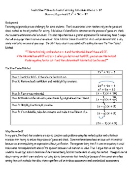 Preview of Teach Sheet™: How to Teach Factoring Trinomials When a>1?