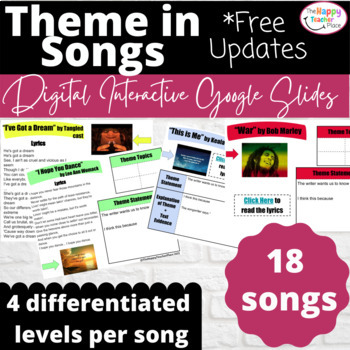 Preview of Teach Theme/Moral/Lesson with Songs & Lyrics {Digital Interactive Google Slides}