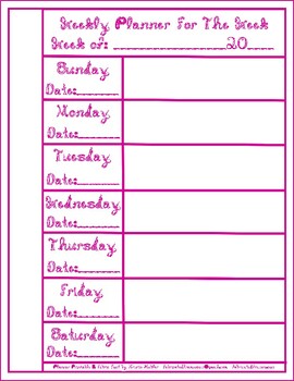 Preview of Teacher 7 Day Magenta Pink Fabric Font Weekly Planner Printable
