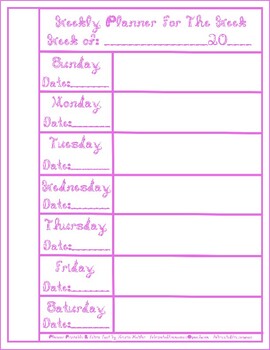 Preview of Teacher 7 Day Pink Lilac Fabric Font Weekly Planner Printable